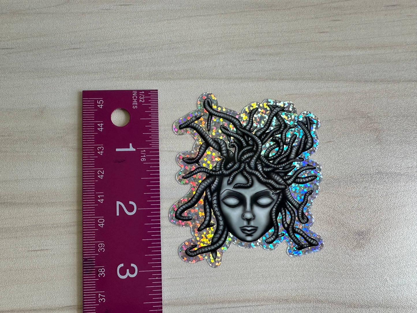 Medusa Glitter Sticker, Greek Mythology Vinyl Decal, Black and Silver Sticker, Snake Hair