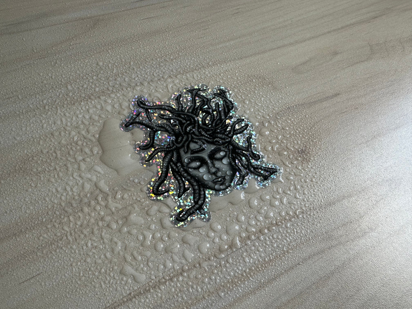 Medusa Glitter Sticker, Greek Mythology Vinyl Decal, Black and Silver Sticker, Snake Hair