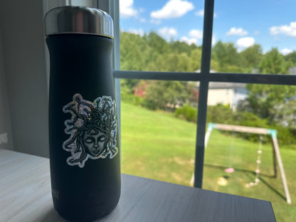 Medusa Glitter Sticker, Greek Mythology Vinyl Decal, Black and Silver Sticker, Snake Hair