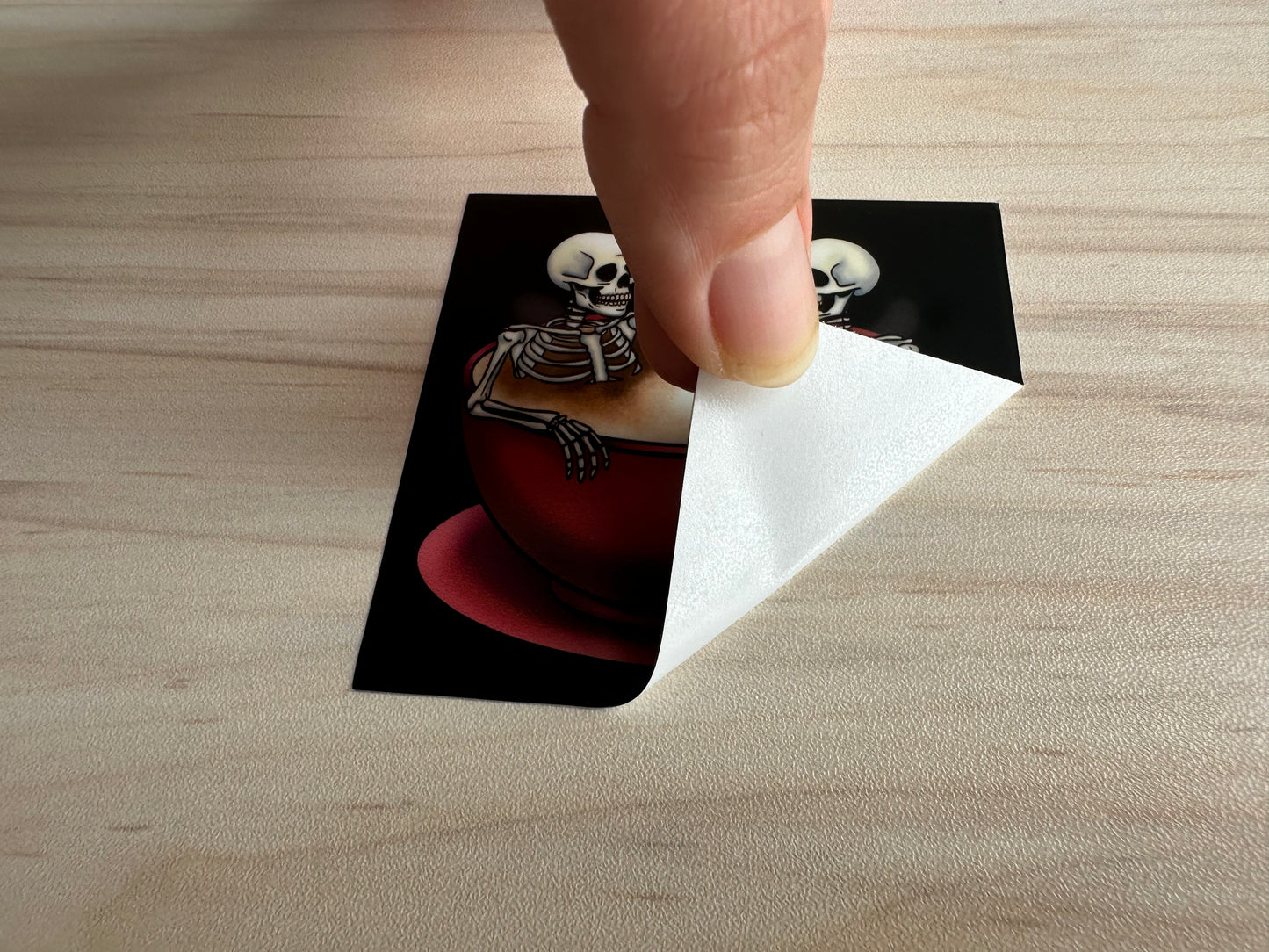 Spooky Skeletons in Coffee Cup Sticker, Gothic Halloween Skeletons Hot-Tubbing in a Cup of Coffee