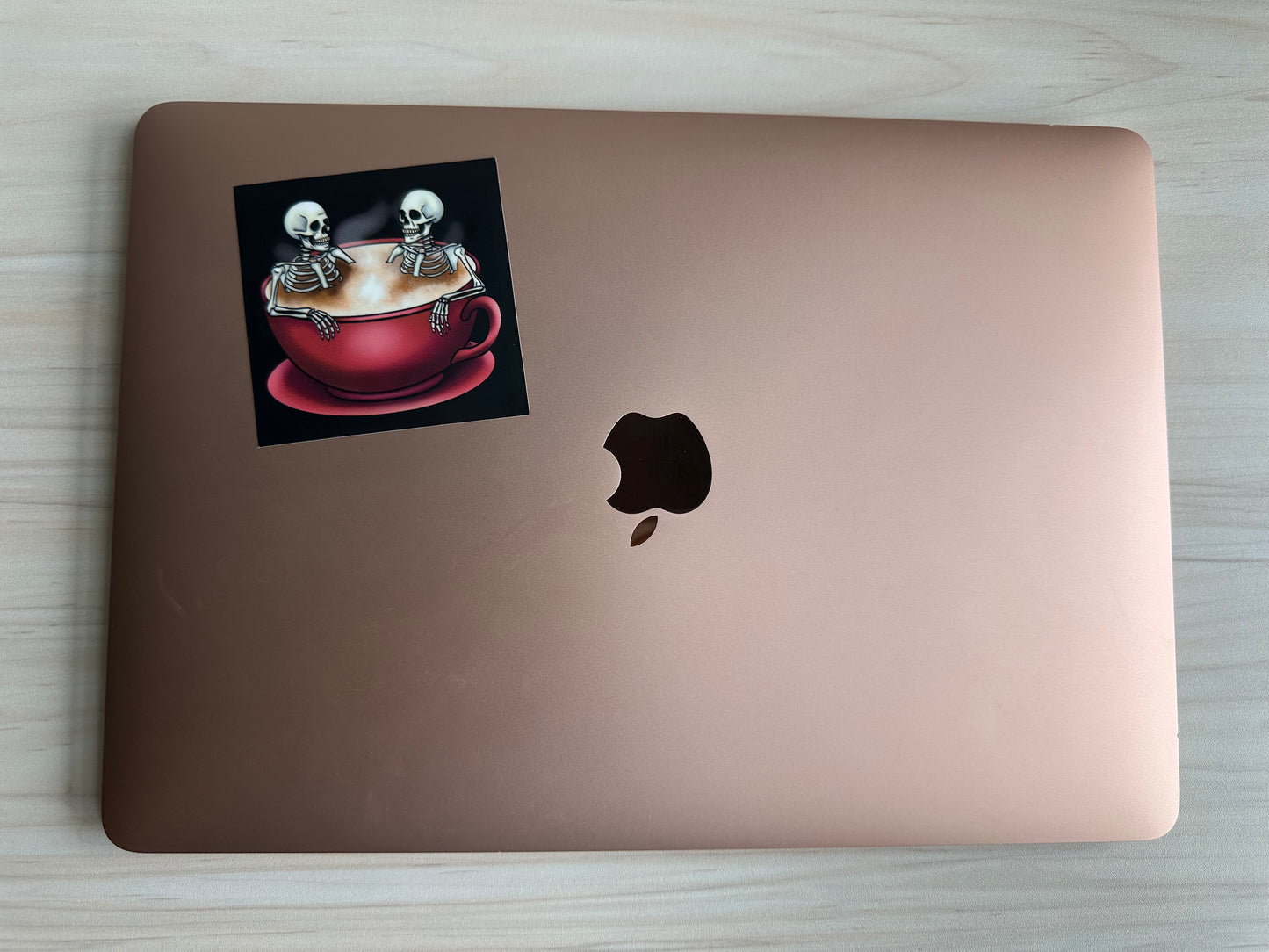 Spooky Skeletons in Coffee Cup Sticker, Gothic Halloween Skeletons Hot-Tubbing in a Cup of Coffee