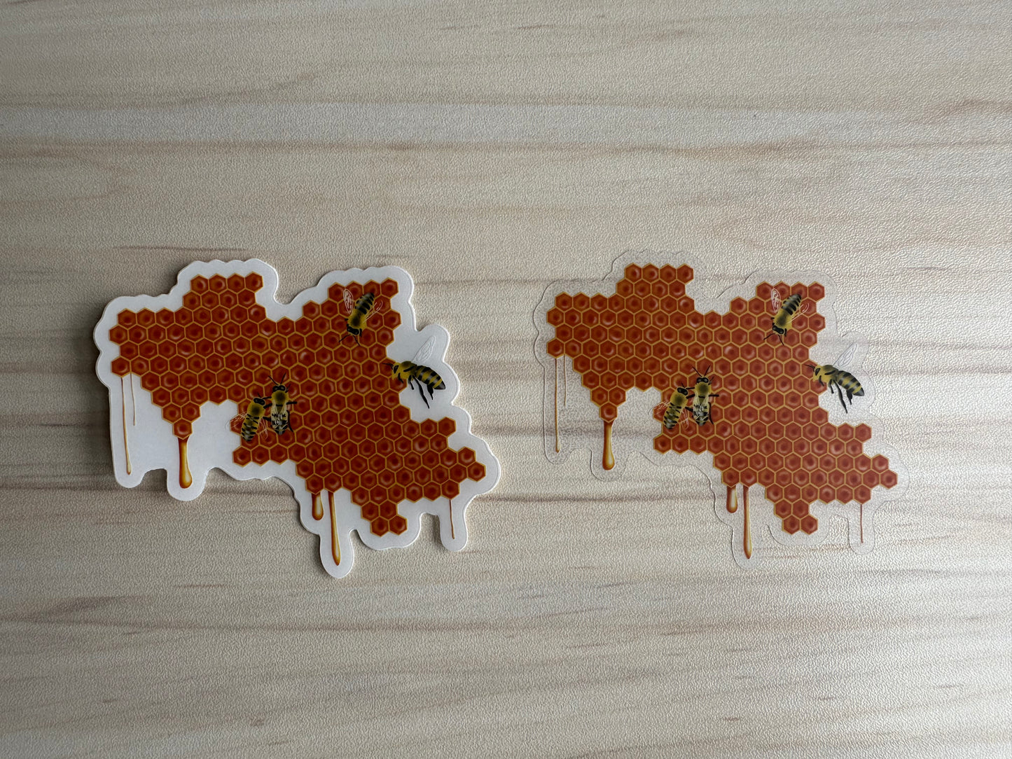 Honeybees Sticker, Honey Dripping from Honeycomb Clear Vinyl Decal, Bee Lover Gift