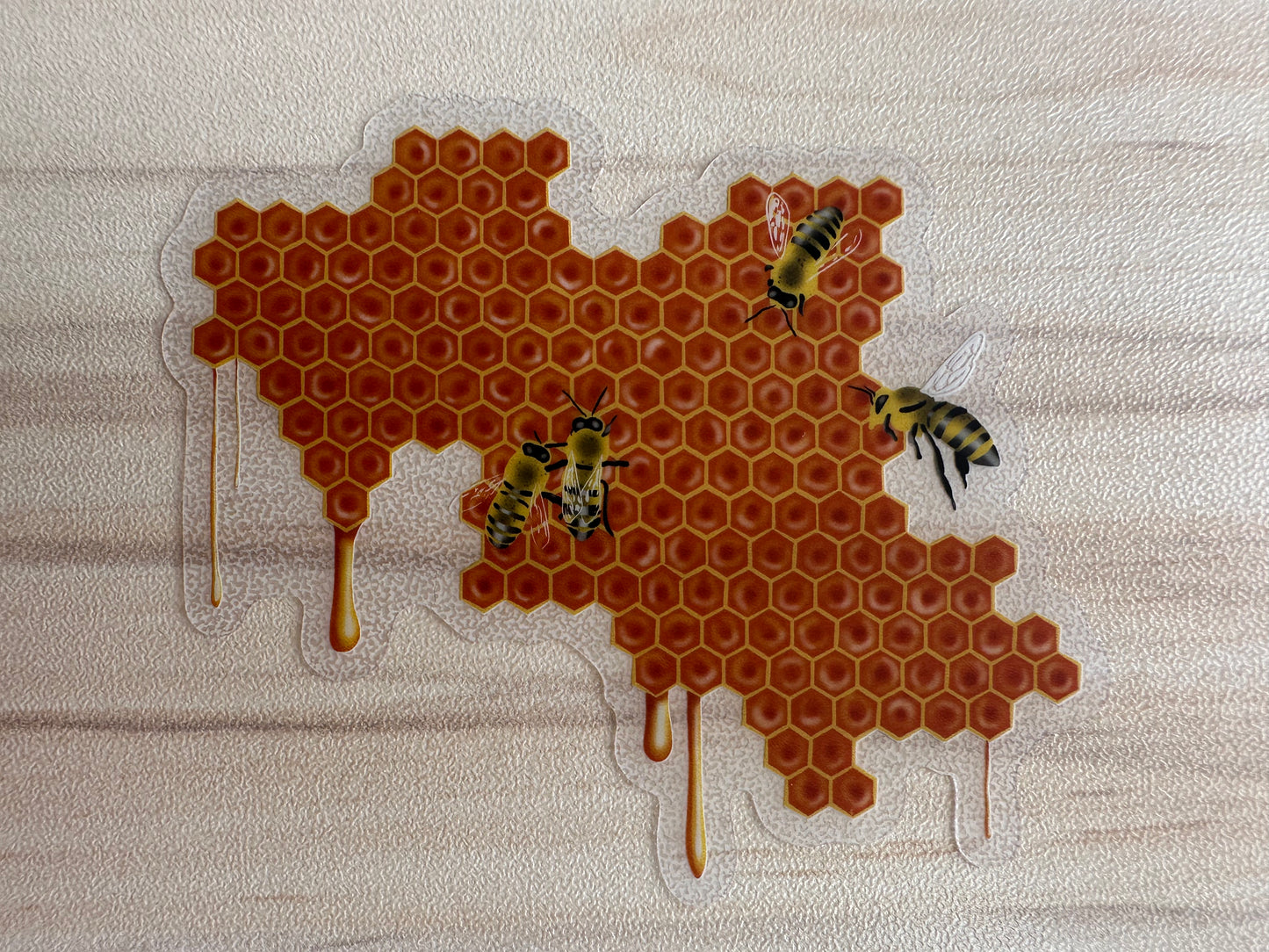 Honeybees Sticker, Honey Dripping from Honeycomb Clear Vinyl Decal, Bee Lover Gift