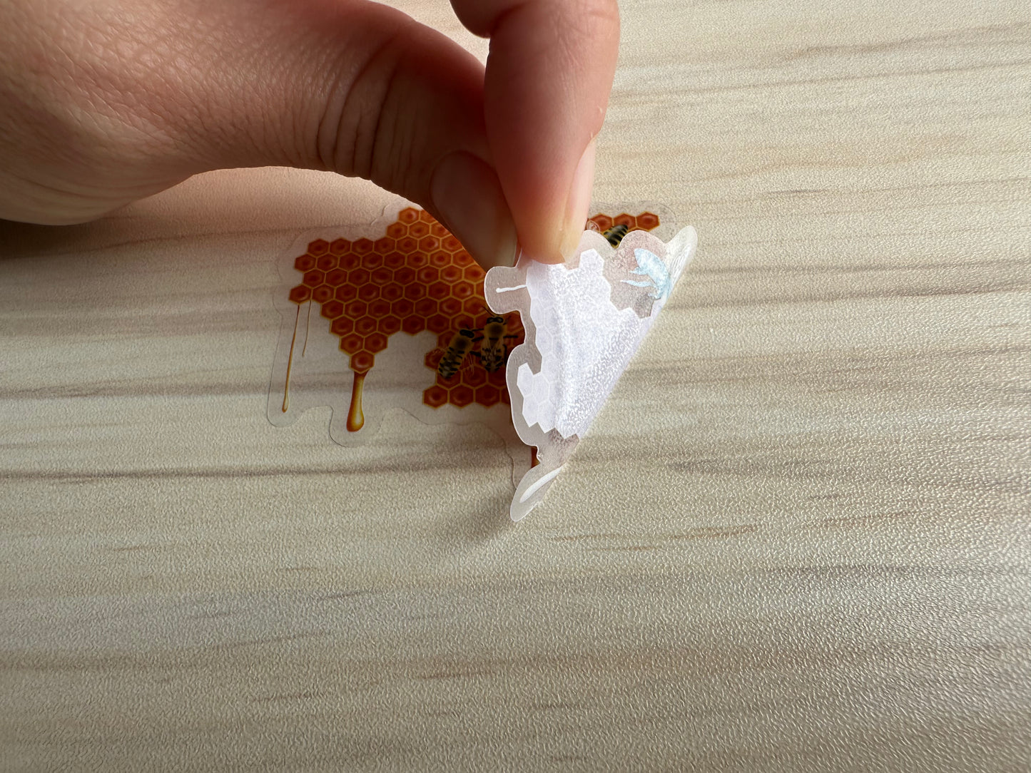 Honeybees Sticker, Honey Dripping from Honeycomb Clear Vinyl Decal, Bee Lover Gift