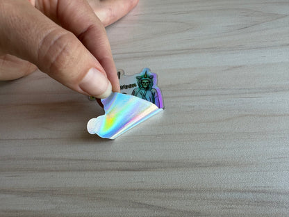 Holographic Halloween Skeleton Sticker, Skeleton in a Unicorn Costume, ‘Is it Halloween yet’ Vinyl Decal
