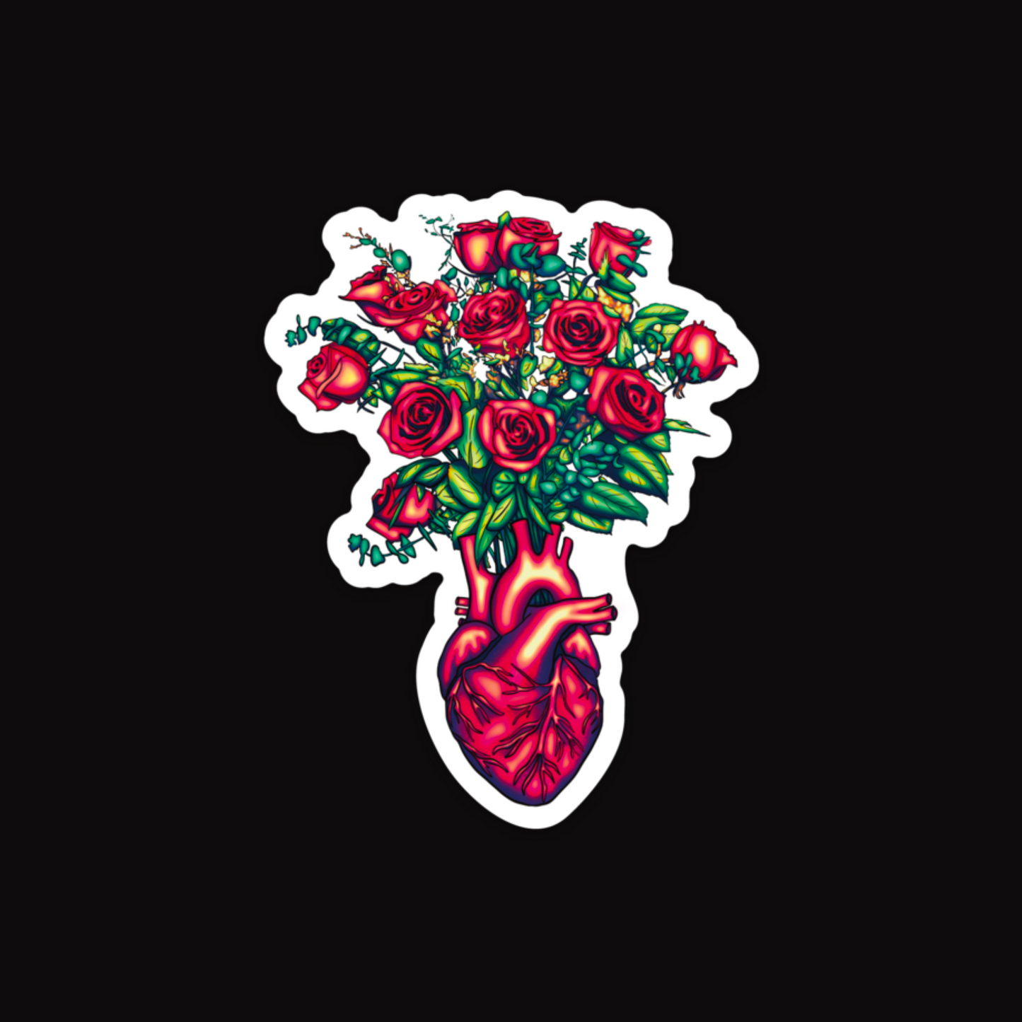 Anatomical Heart with Roses Sticker, Cardiology Vinyl Decal, Gothic Romance, Anatomy Sticker