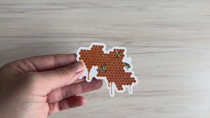 Honeybees Sticker, Honey Dripping from Honeycomb Clear Vinyl Decal, Bee Lover Gift