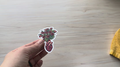 Anatomical Heart with Roses Sticker, Cardiology Vinyl Decal, Gothic Romance, Anatomy Sticker