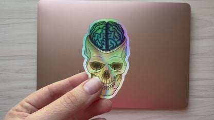 Holographic Brain Vinyl Sticker, Exposed Anatomical Brain in Skull Decal, Medical Art, Anatomy Gift
