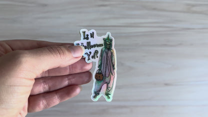 Holographic Halloween Skeleton Sticker, Skeleton in a Unicorn Costume, ‘Is it Halloween yet’ Vinyl Decal