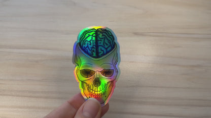 Holographic Brain Vinyl Sticker, Exposed Anatomical Brain in Skull Decal, Medical Art, Anatomy Gift