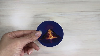 Volcanic Eruption Sticker, Volcano with Flowing Lava, Volcano Vinyl Decal