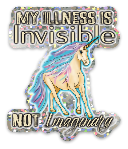 Invisible Illness Unicorn Glitter Sticker, Funny Invisible Disability Vinyl Decal, Pastel Unicorn Glitter Sticker