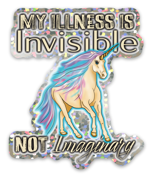 Invisible Illness Unicorn Glitter Sticker, Funny Invisible Disability Vinyl Decal, Pastel Unicorn Glitter Sticker